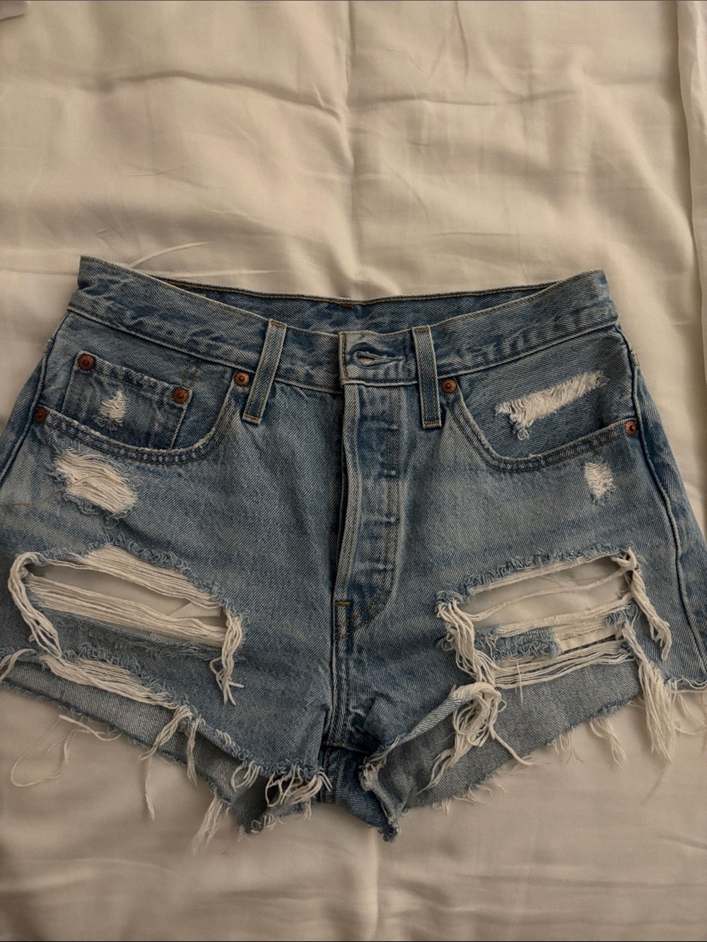 Levi's Light Blue Distressed Denim Cutoff Shorts